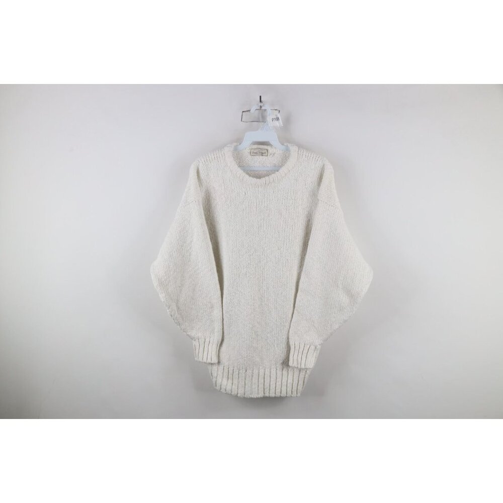 Vtg 90s Paul Stewart Mens Medium Heavyweight Cotton Knit Sweater White Ireland
